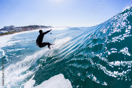 Surfing Surfer Surfing Silhouetted Behind Rear Water Photo Action Blue Sky