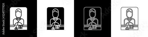 Set Casino dealer icon isolated on black and white background. Casino croupier. Vector Illustration