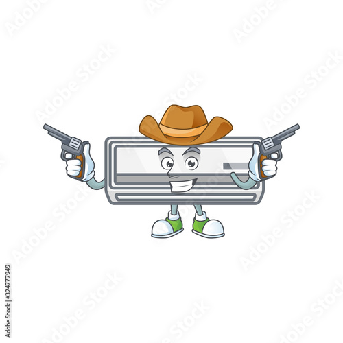 The brave of air conditioner Cowboy cartoon character holding guns