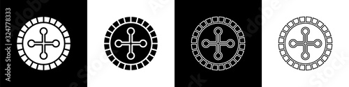Set Casino roulette wheel icon isolated on black and white background. Vector Illustration