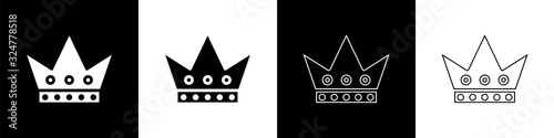 Set King playing card icon isolated on black and white background. Casino gambling. Vector Illustration
