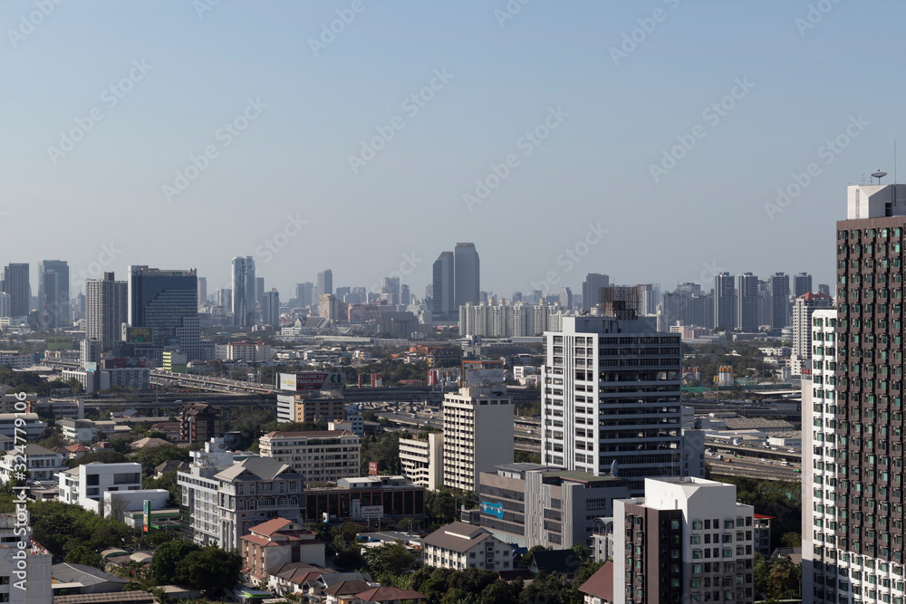 cityscape building bangkok blue sky