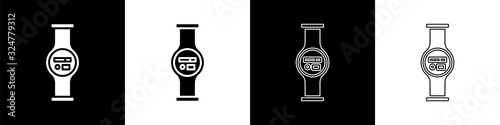 Set Water meter with pipeline icon isolated on black and white background. Vector Illustration