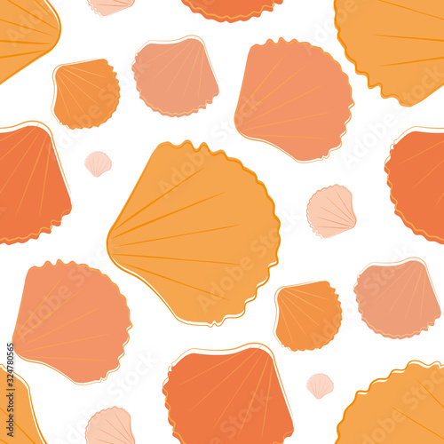 Sea shells on sand seamless vector pattern. Hand drawn line art. Modern monochrome mussel repeat beach backdrop. Aquatic illustration all over print for hot summer vacation resort concept
