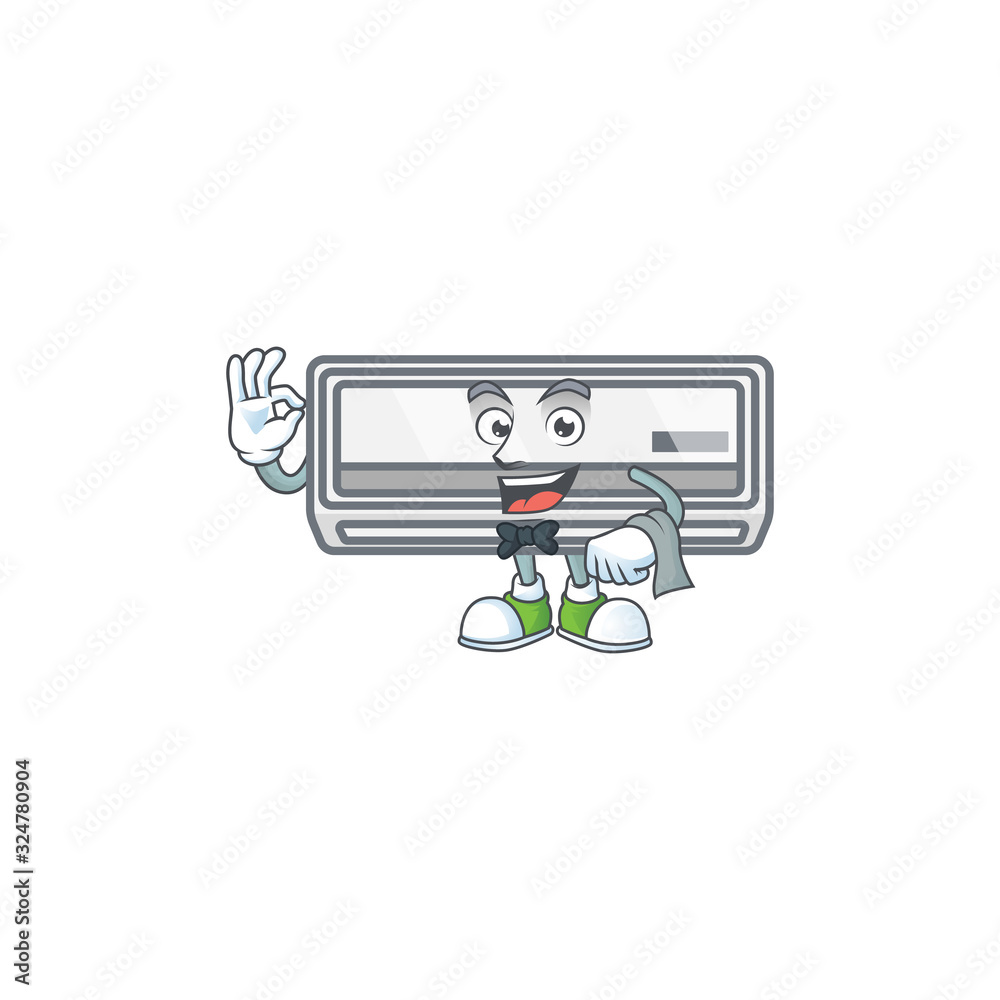 A air conditioner cartoon mascot working as a Waiter A air conditioner cartoon mascot working as a Waiter