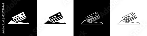 Set Cocaine and credit card icon isolated on black and white background. Vector Illustration