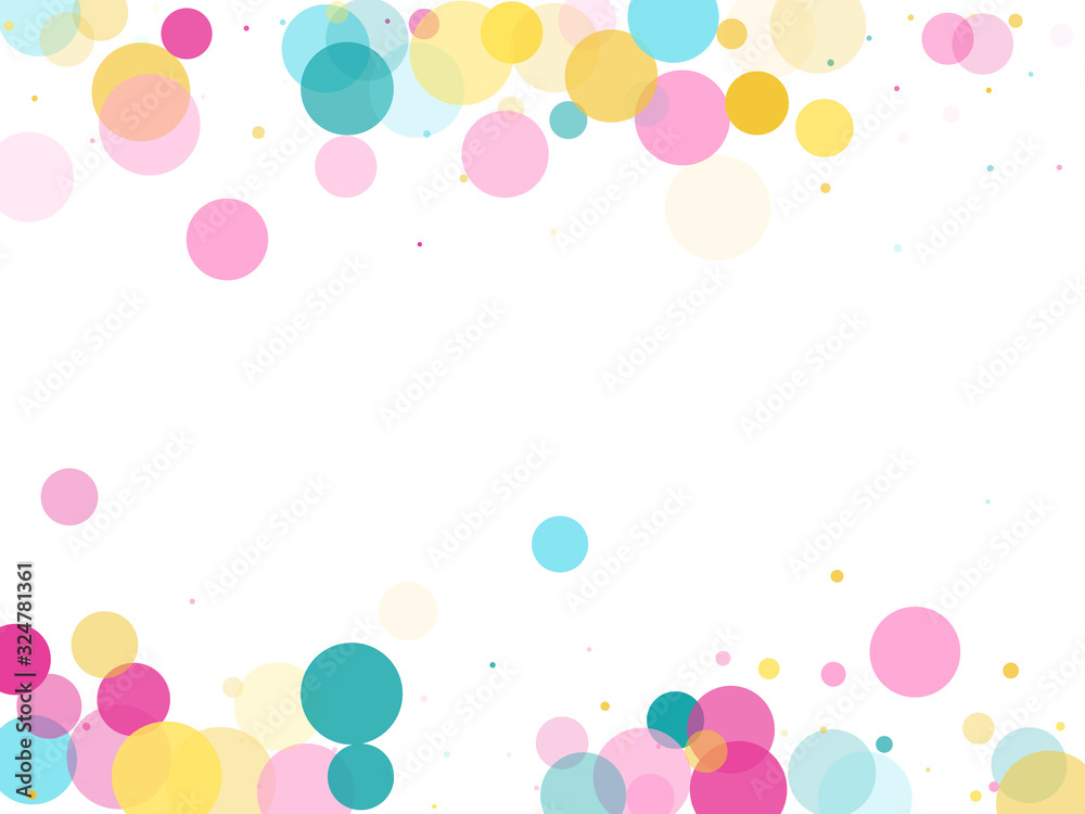 Memphis round confetti festive background in cyan blue, pink and yellow. Childish pattern vector.