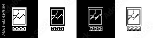 Set Open matchbox and matches icon isolated on black and white background. Vector Illustration