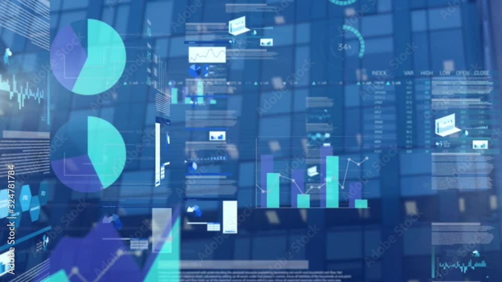 Animation of data processing in blue background