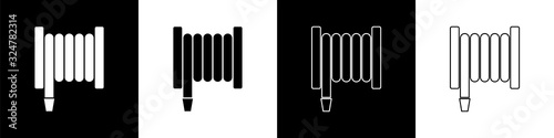 Set Fire hose reel icon isolated on black and white background. Vector Illustration