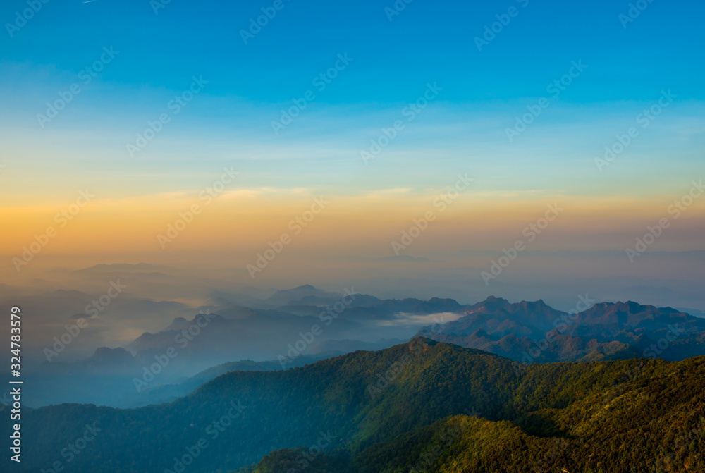  Mountains during sunset. Beautiful natural landscape in the summer time