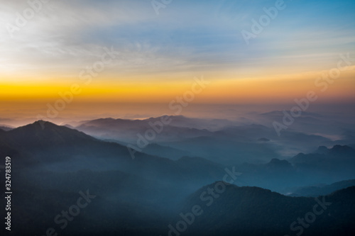  Mountains during sunset. Beautiful natural landscape in the summer time © Nawaphon