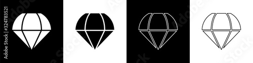 Set Parachute icon isolated on black and white background. Vector Illustration
