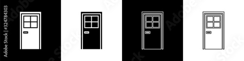 Set Closed door icon isolated on black and white background. Vector Illustration