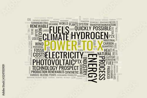 A concept in the form of a cloud of words associated with the term Power to X