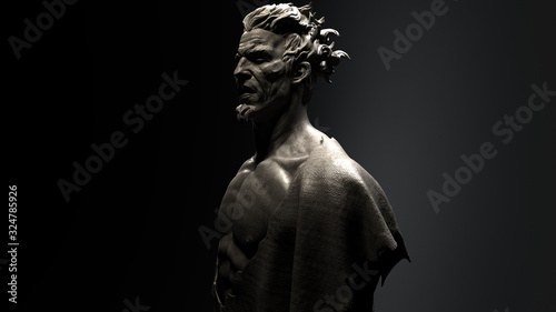 3D composite illustration of a man. Half bust. Sculpture. 3D rendering. Art