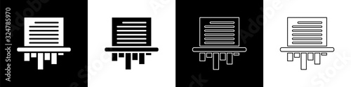 Set Paper shredder confidential and private document office information protection icon isolated on black and white background. Vector Illustration