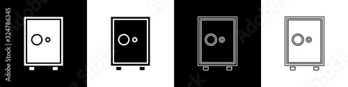 Set Safe icon isolated on black and white background. The door safe a bank vault with a combination lock. Reliable Data Protection. Vector Illustration