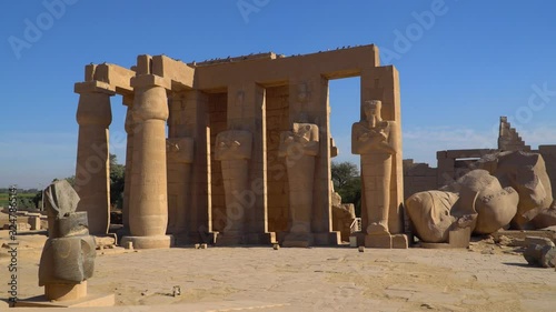 The Ramesseum is the memorial temple or mortuary temple of Pharaoh Ramesses II. It is located in the Theban necropolis in Upper Egypt, across the River Nile from the modern city of Luxor. Egypt.