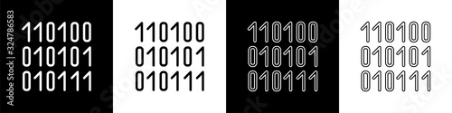 Set Binary code icon isolated on black and white background. Vector Illustration