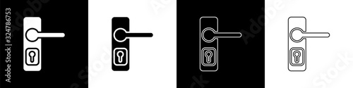 Set Door handle icon isolated on black and white background. Door lock sign. Vector Illustration