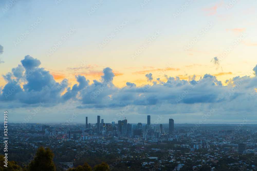 Brisbane skyline view at sunrise time.