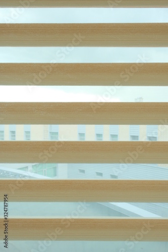 Window with roll blinds.