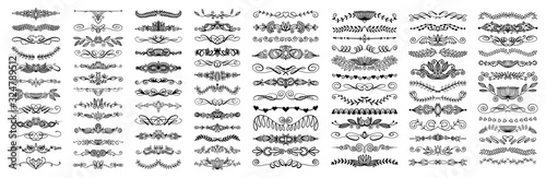 set of 100 doodle sketch drawing divider, wedding card design element or page decoration