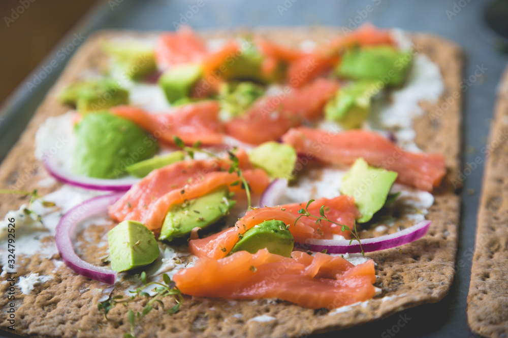Whole grain tortilla with cream cheese and salmon Whole grain tortilla with cream cheese and salmon