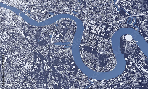 London city map 3D Rendering. Aerial satellite view.