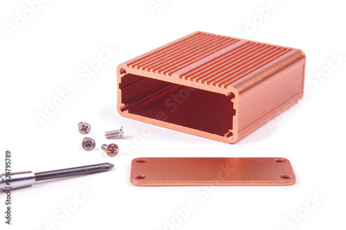 Brown PCB enclosure isolated on the white background