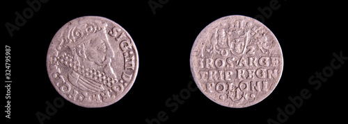 Grand Duchy of Lithuania three groschen coin averse and reverse isolated photo