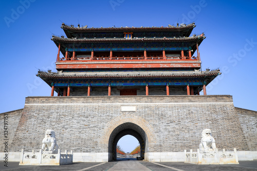 Yongding Gate, Beijing, China. Translation of plaques and doorway texts: always the door to peace photo