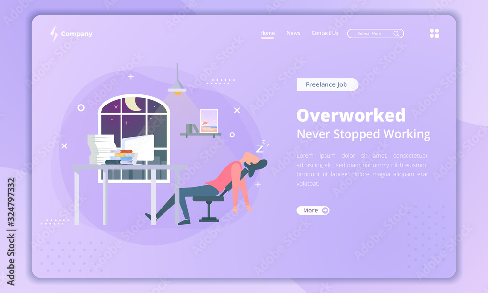 Flat design of overworked for freelancer concept on landing page template