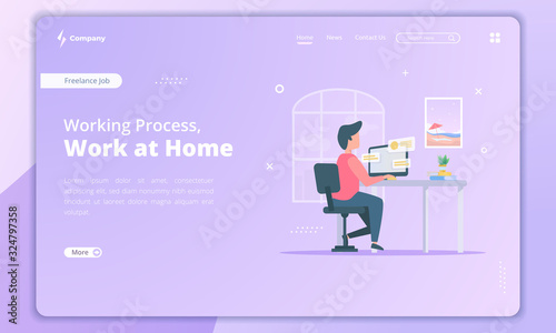 Work at home illustration for freelancer concept on landing page template