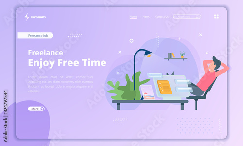 Freelancer enjoy free time concept on landing page template