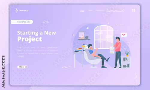 Starting a new project for freelancer concept on landing page template