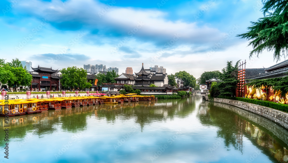 Ancient architectural landscape of Qinhuai River in Nanjing Fuzi Temple..