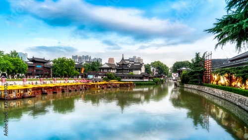 Ancient architectural landscape of Qinhuai River in Nanjing Fuzi Temple..