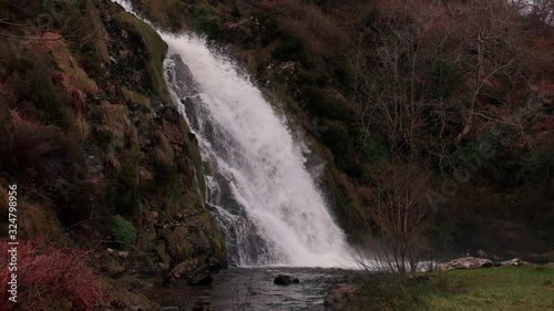 Spectacular slow motion HD video of Assaranca waterfall among scenic nature, Ardara, Donegal, Ireland photo