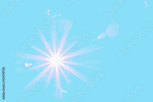 Minimalistic lens flare on the light blue background