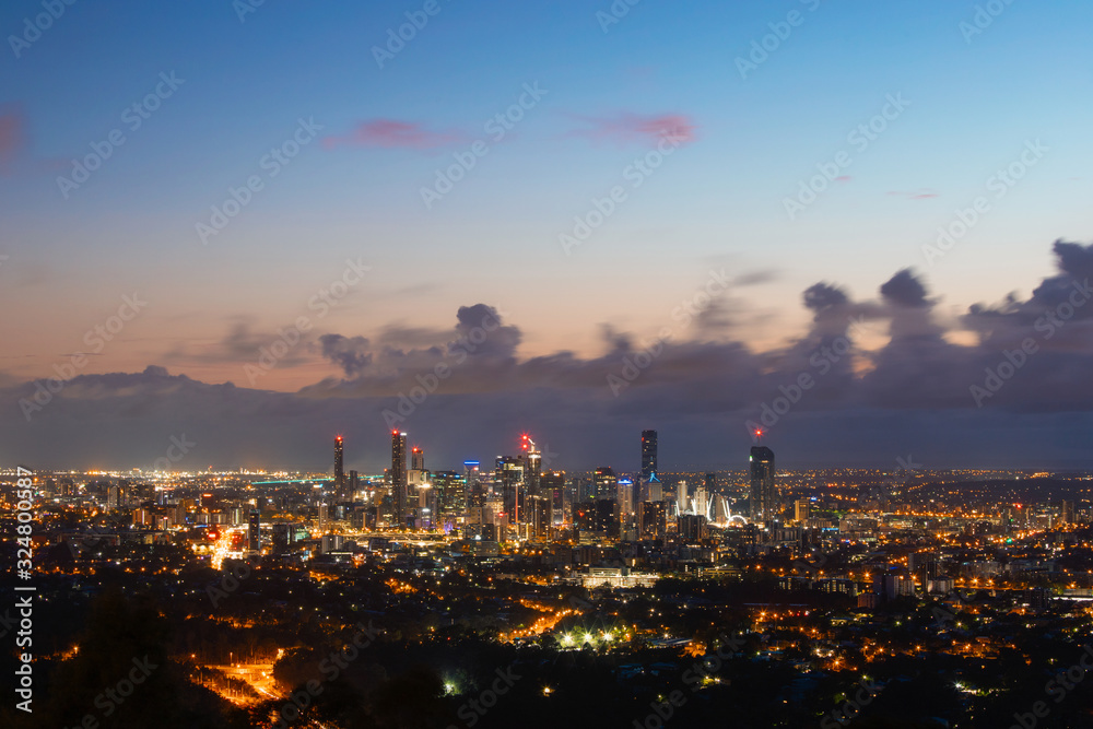 Night view of Brisbane CBD skyline.