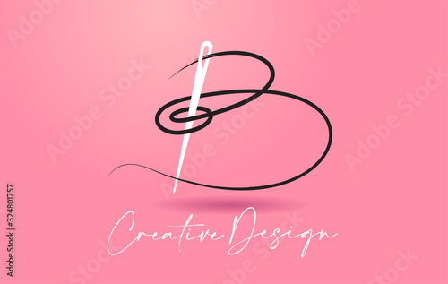 B Letter Logo with Needle and Thread Creative Design Concept Vector