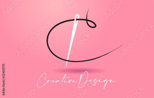 C Letter Logo with Needle and Thread Creative Design Concept Vector