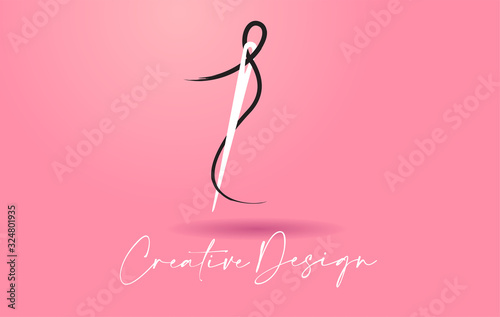 I Letter Logo with Needle and Thread Creative Design Concept Vector