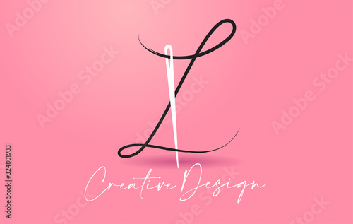 L Letter Logo with Needle and Thread Creative Design Concept Vector