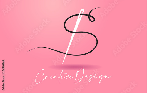 S Letter Logo with Needle and Thread Creative Design Concept Vector