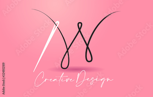 W Letter Logo with Needle and Thread Creative Design Concept Vector