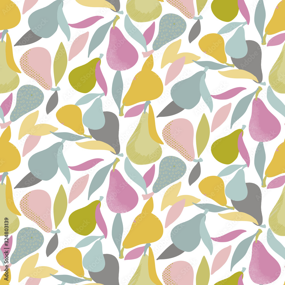 Vector seamless pattern background with pears. White background.