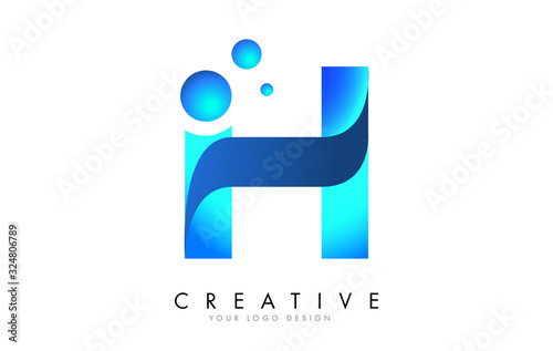 H Letter Logo Design with 3D and Ribbon Effect and Dots.